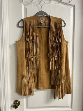 Chico's Tan Suede Fringe Vest